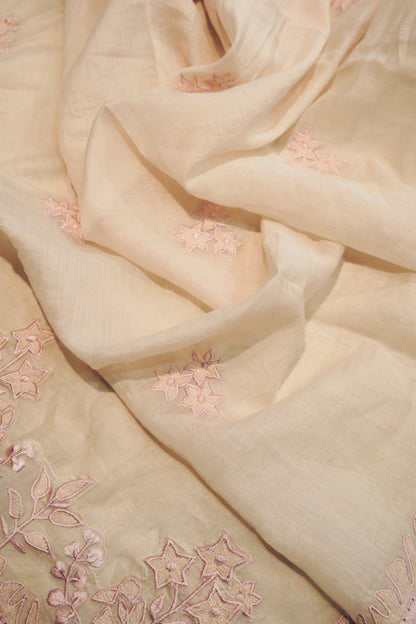 Dusty Mul Chanderi Suit with Hand Applique Work