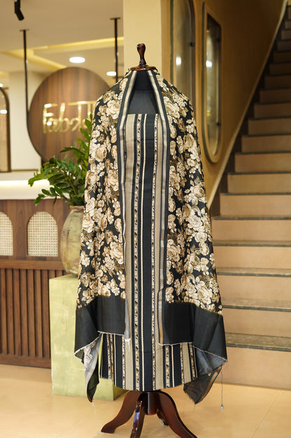 Black Maheshwari Silk Printed Suit