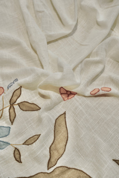 Off White Linen Applique Suit