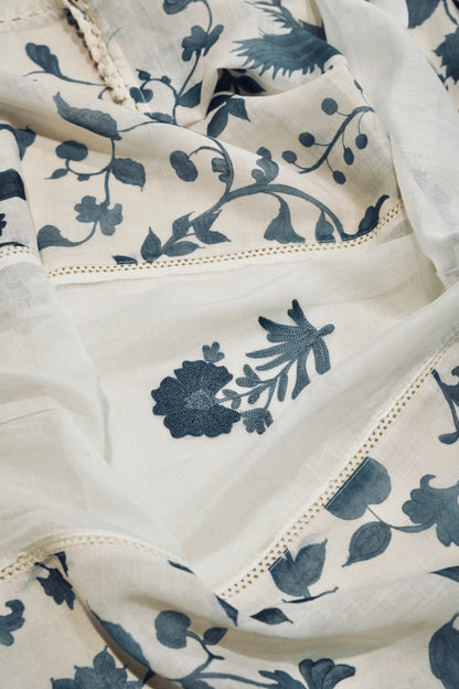 Off White Printed Chanderi Suit with Aari Embroidery