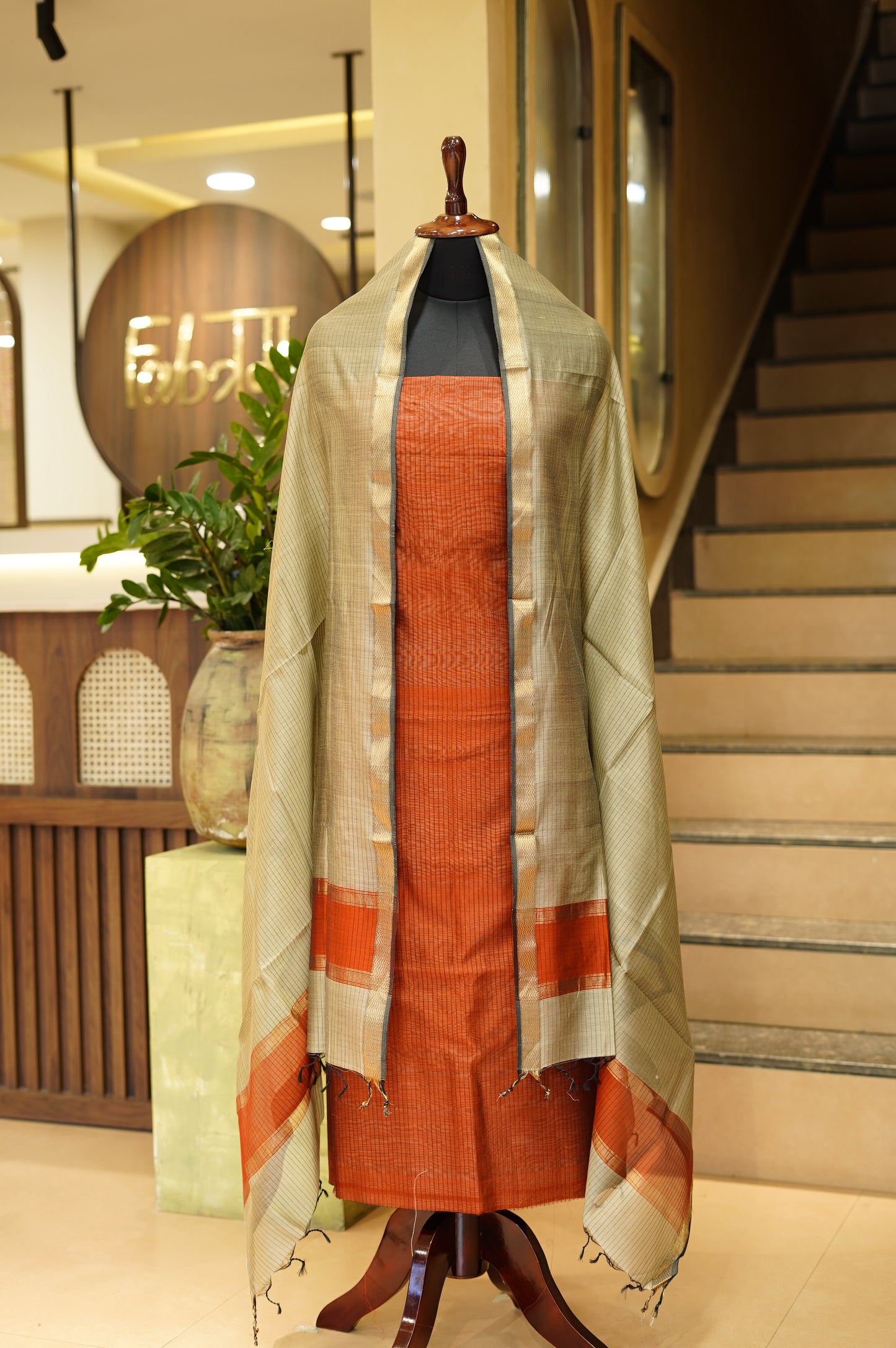 Rust Maheshwari Self Suit