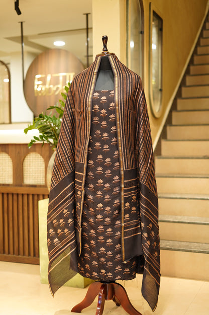Black Maheshwari Ajrakh Suit