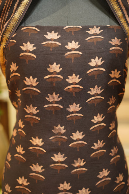 Black Maheshwari Ajrakh Suit