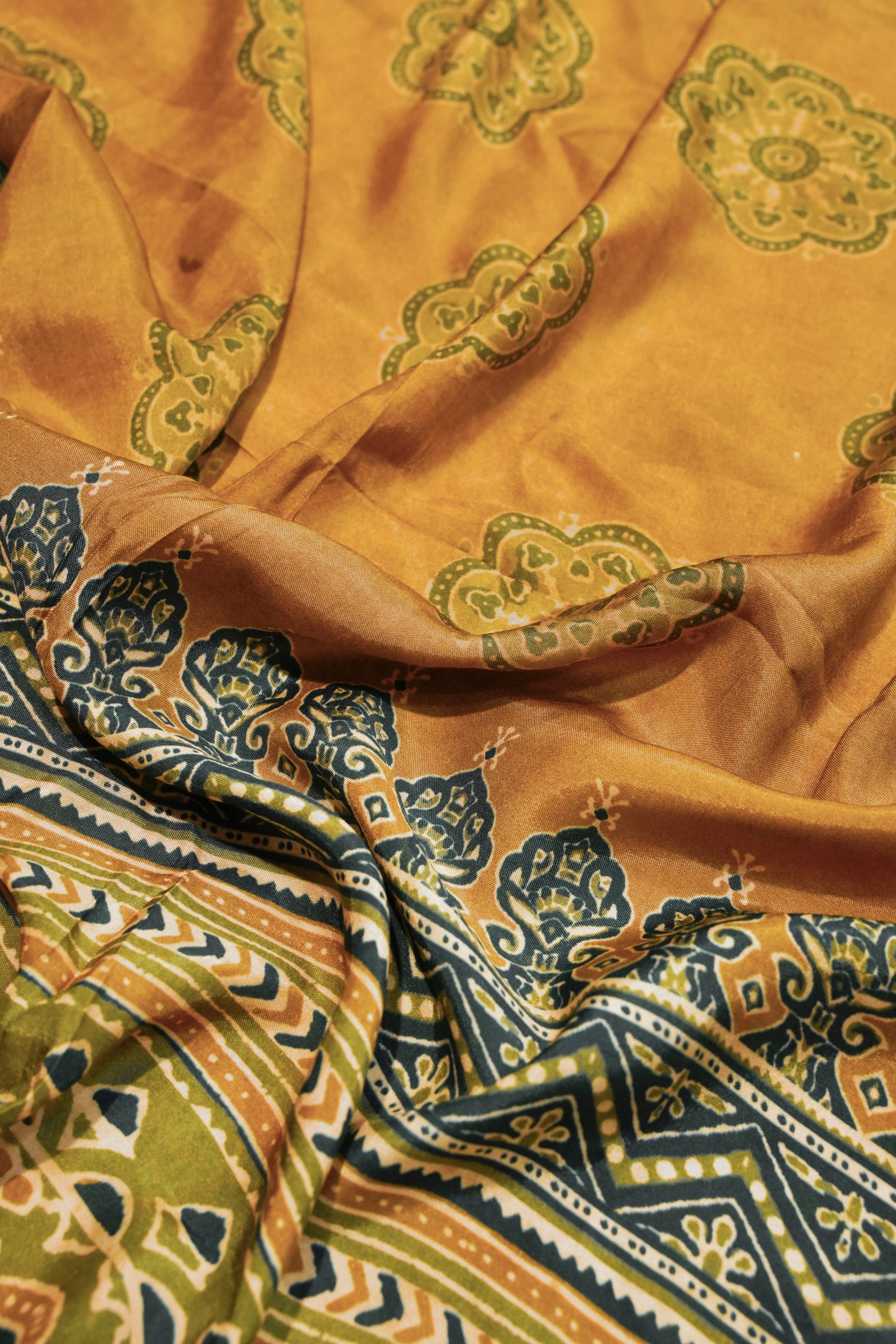 Mustard Muslin Ajrakh Printed Suit