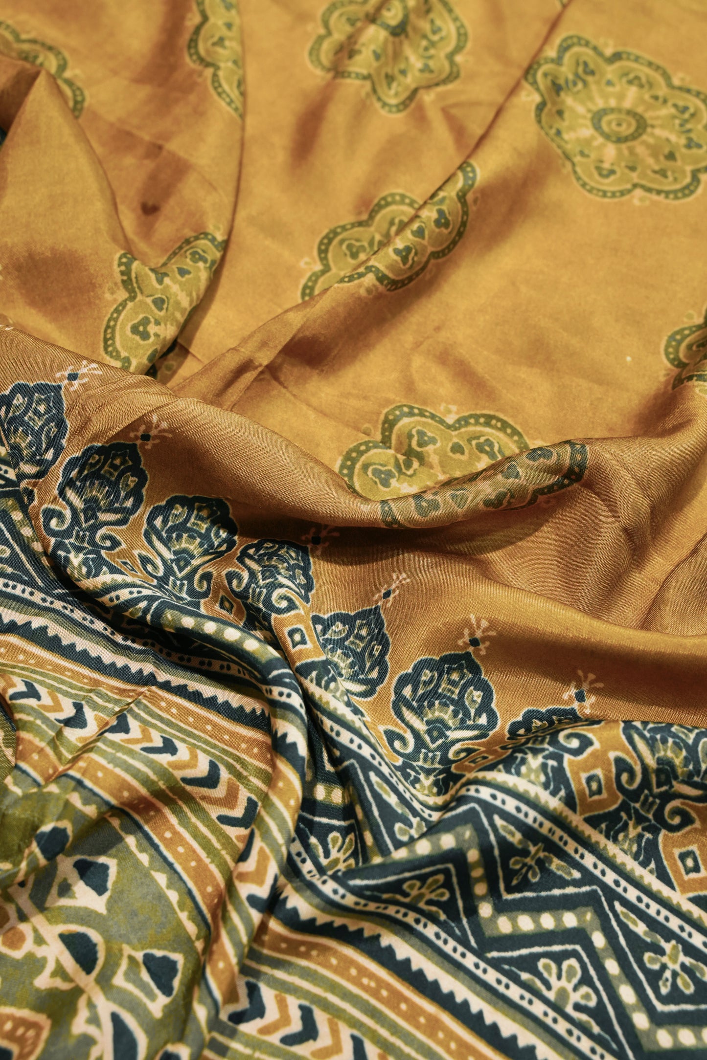 Mustard Muslin Ajrakh Printed Suit