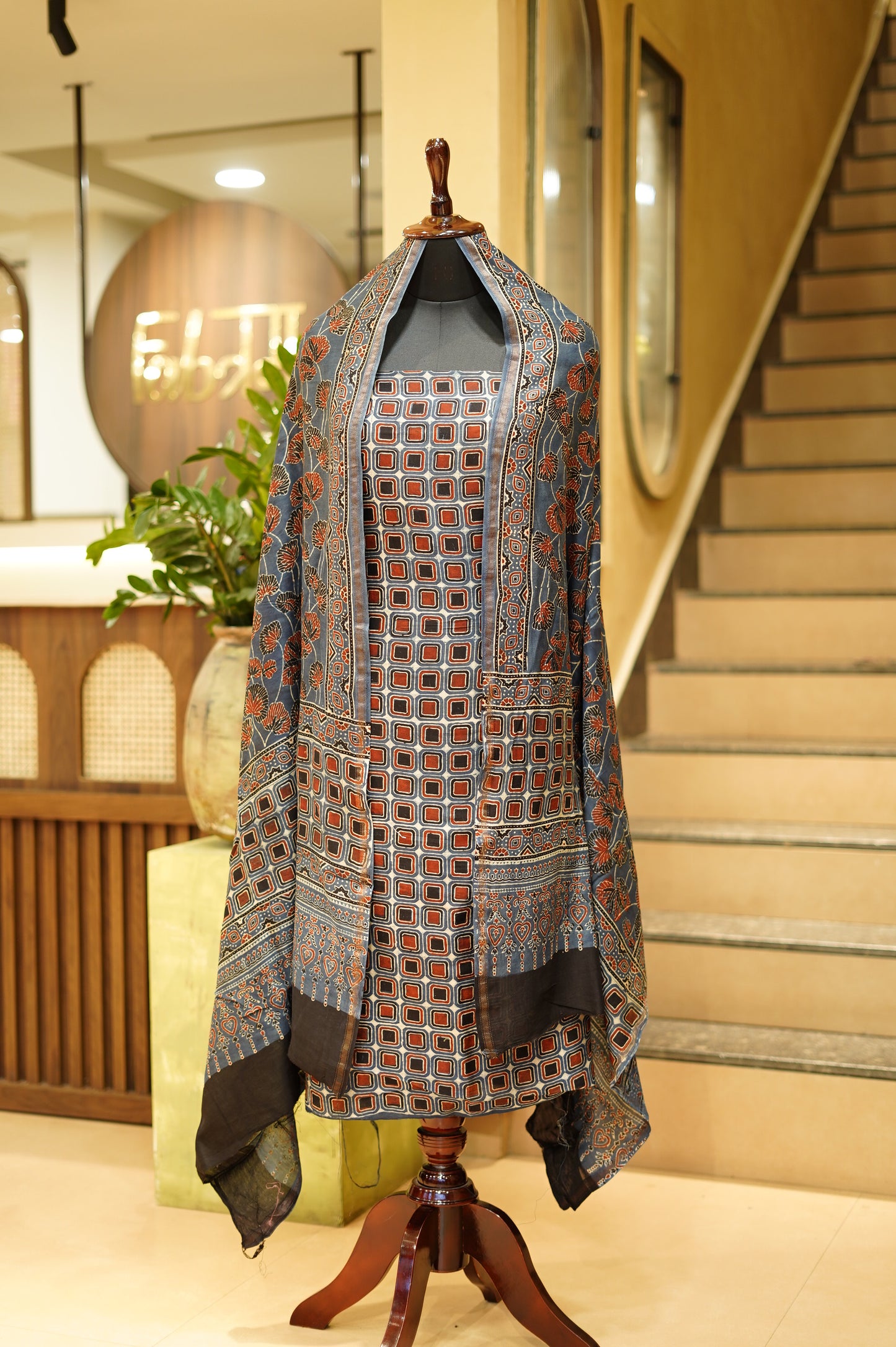 Pure Maheshwari Ajrakh Suit