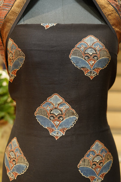 Black Maheshwari Ajrakh Suit