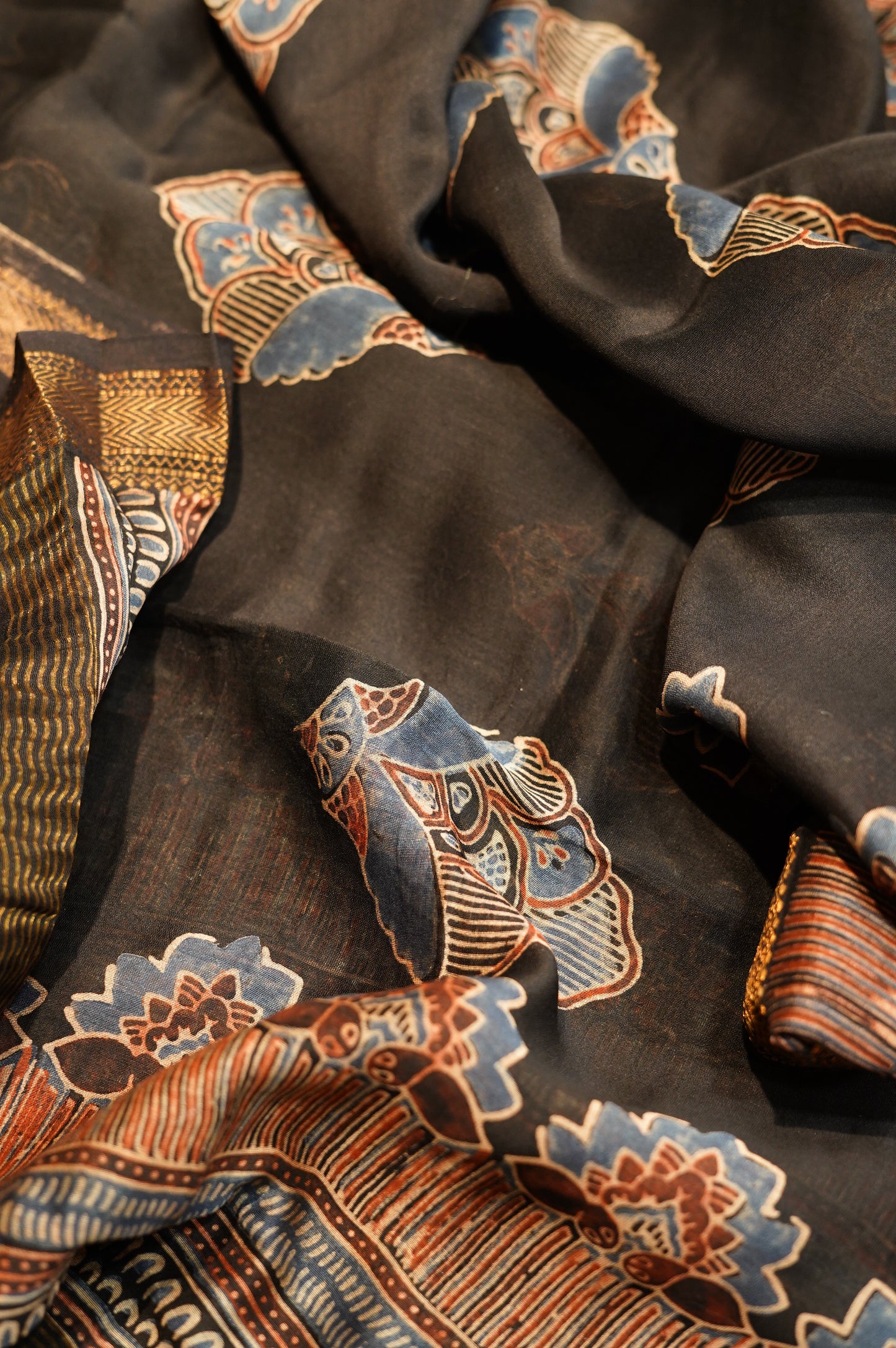 Black Maheshwari Ajrakh Suit