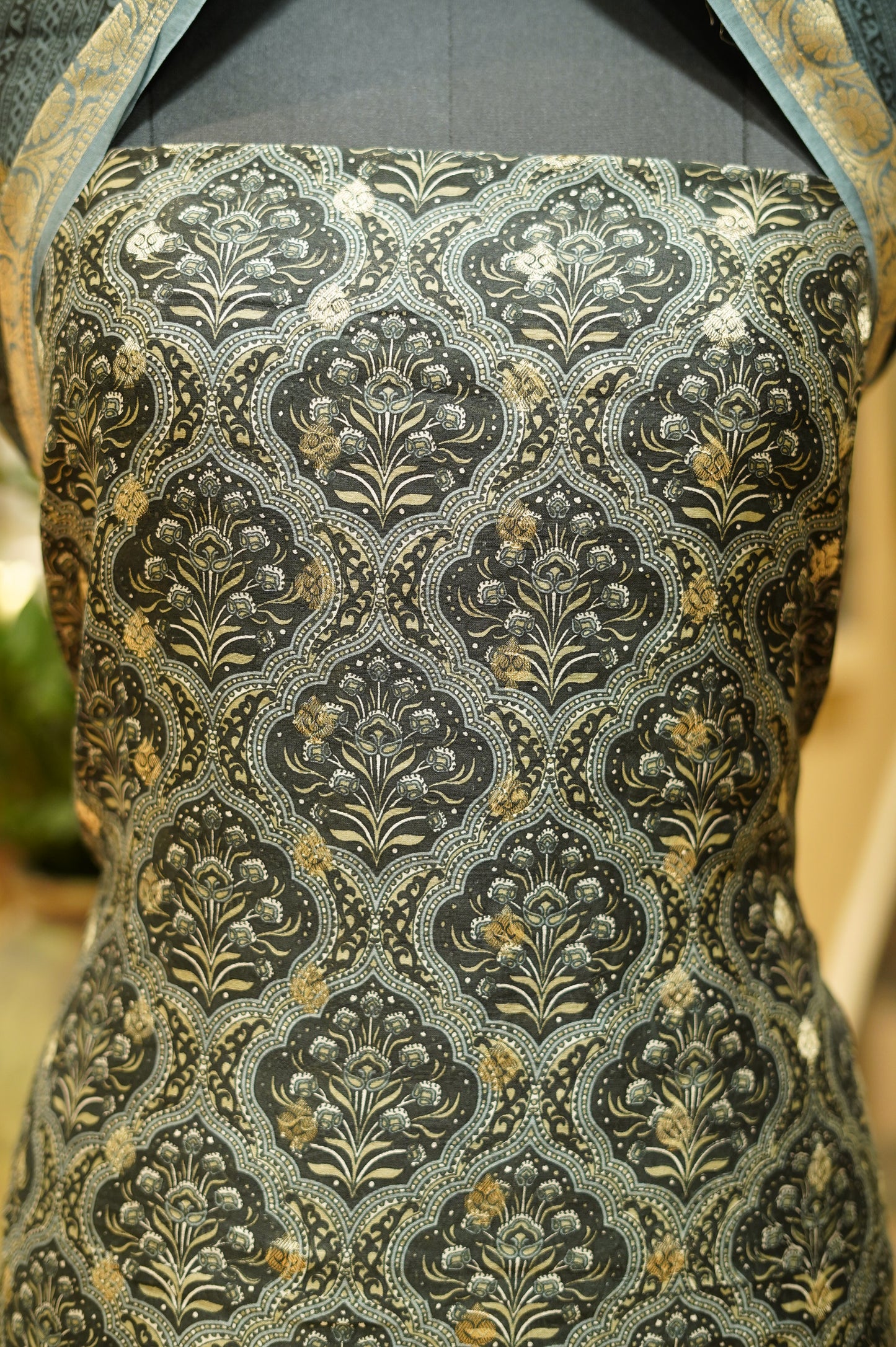 Black Maheshwari Printed Suit with Banarasi Booti