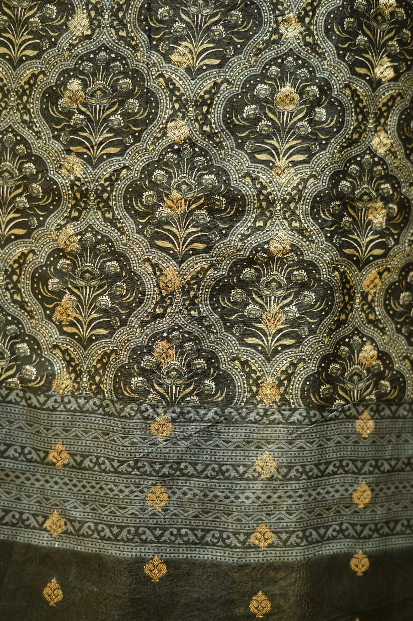 Black Maheshwari Printed Suit with Banarasi Booti