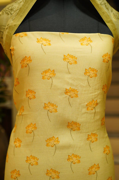 Golden Muslin Silk Printed Suit