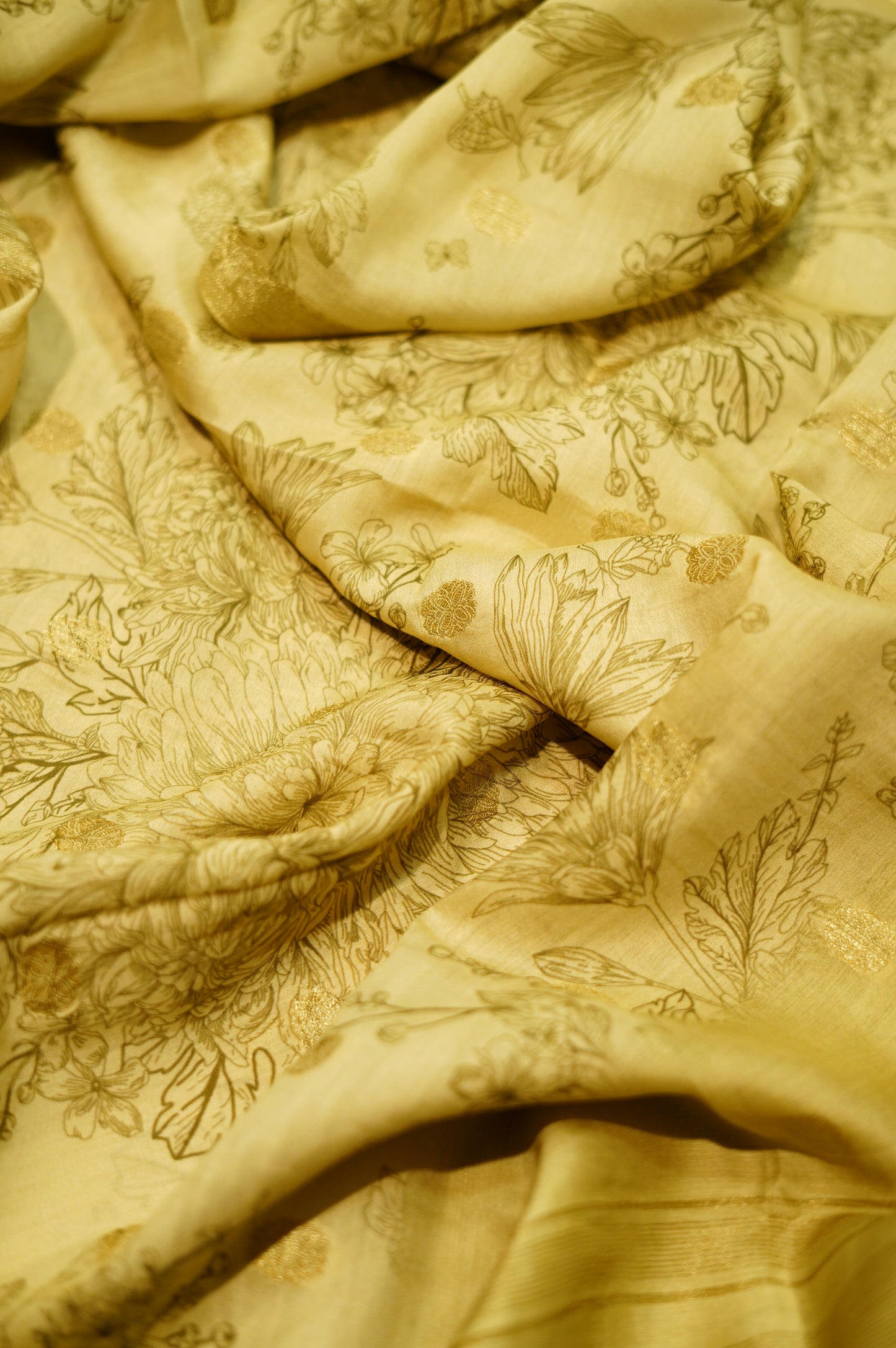 Golden Muslin Silk Printed Suit