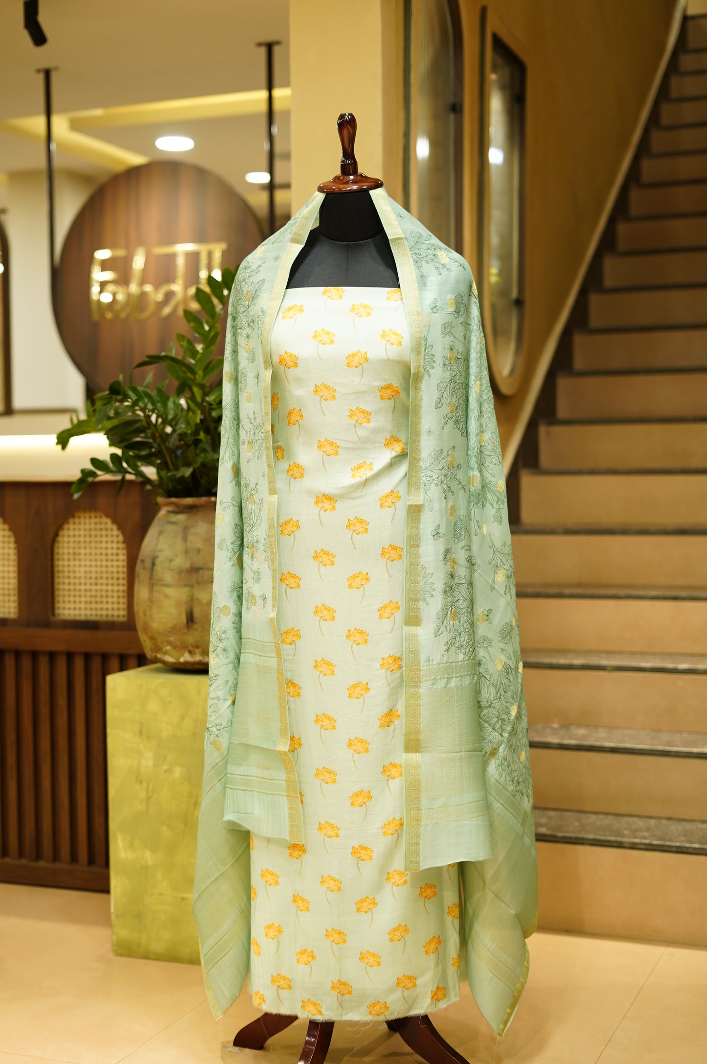 Green Muslin Silk Printed Suit
