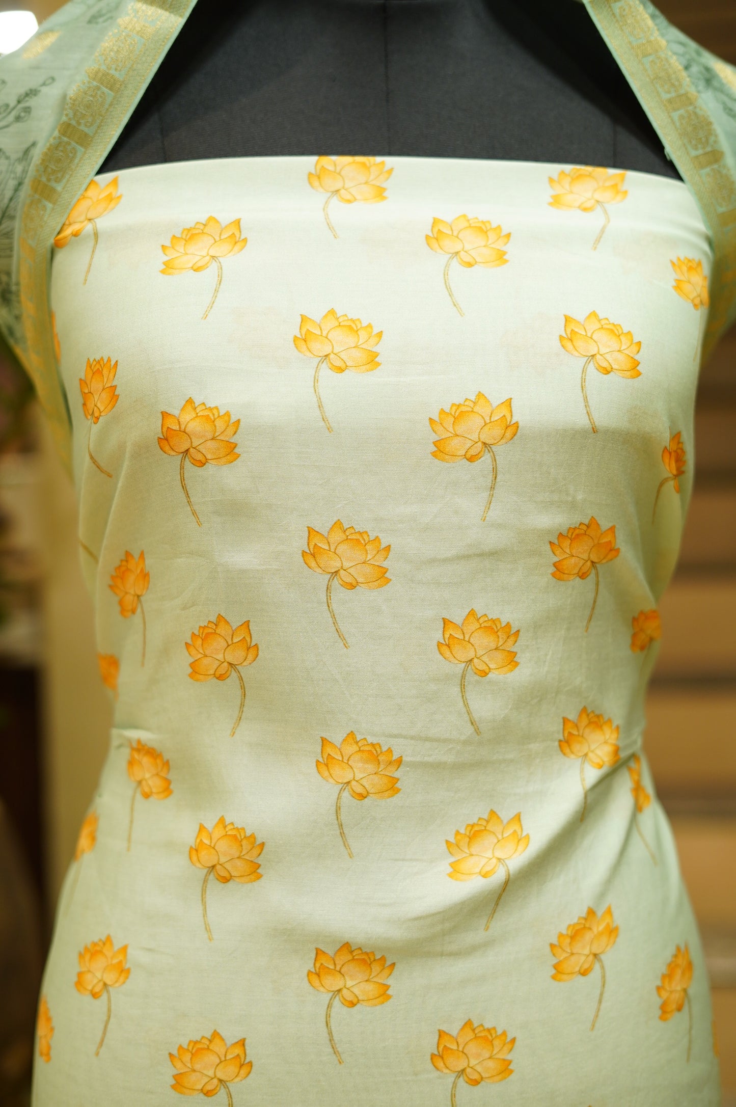 Green Muslin Silk Printed Suit