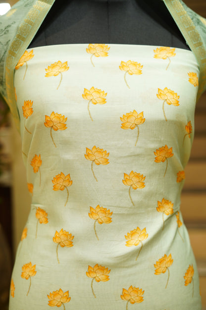 Green Muslin Silk Printed Suit