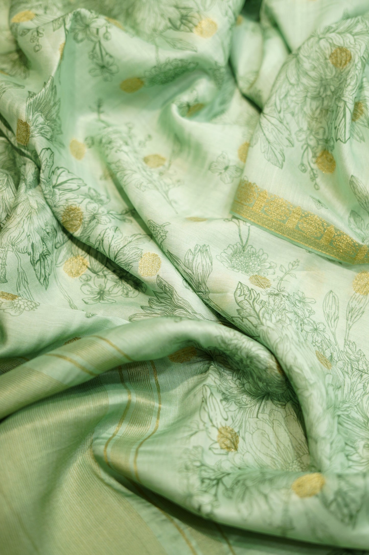 Green Muslin Silk Printed Suit