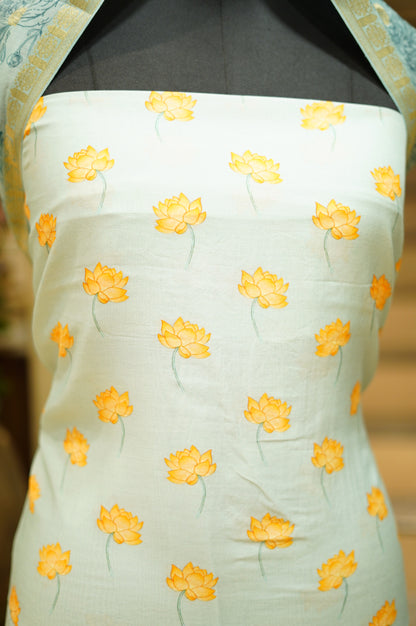 Blue Muslin Silk Printed Suit