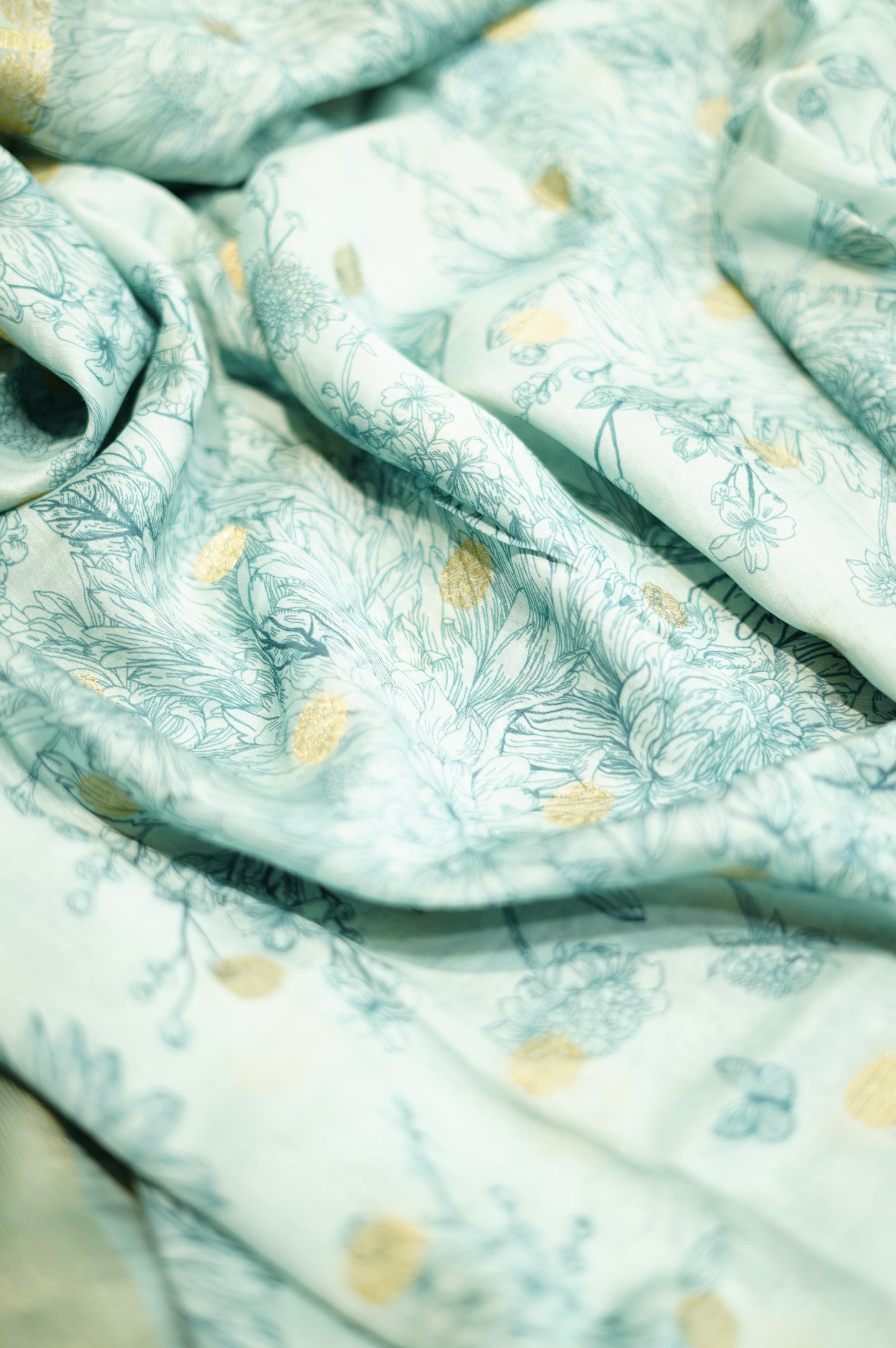 Blue Muslin Silk Printed Suit