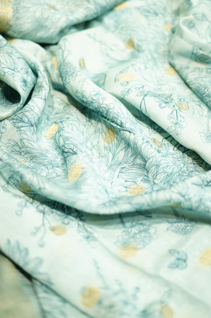 Blue Muslin Silk Printed Suit