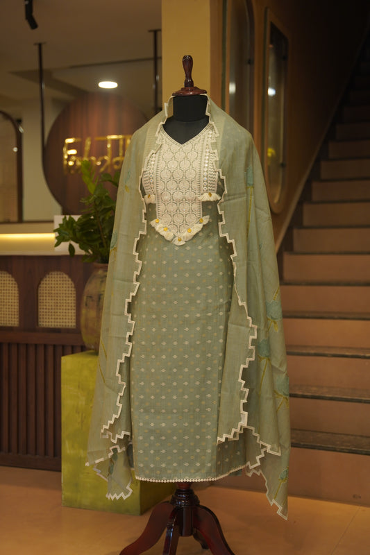 Self Chanderi Suit with Neck Patch