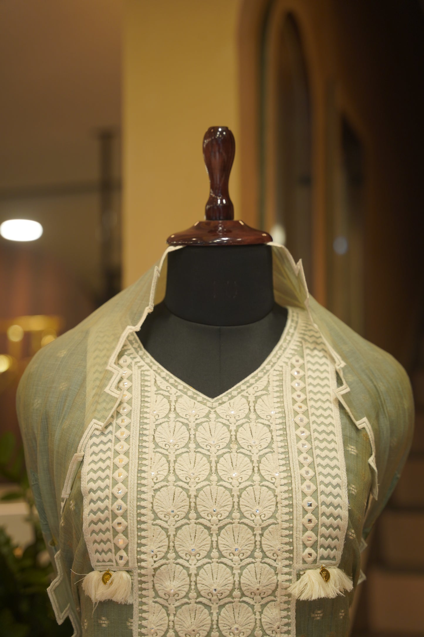 Self Chanderi Suit with Neck Patch
