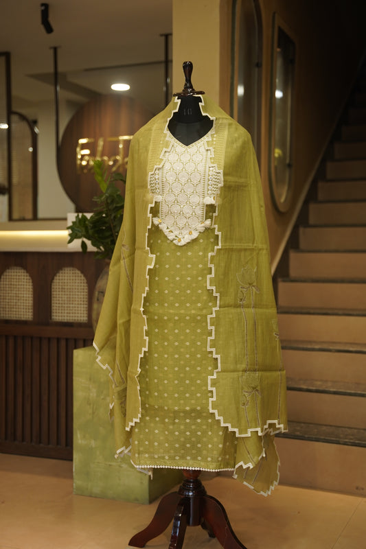 Self Chanderi Suit with Neck Patch