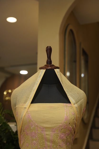 Pure Tissue Golden Lakhnavi Suit