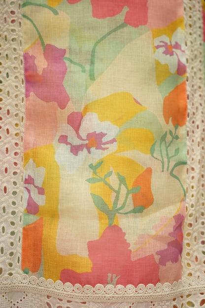 Pure Linen Multicolour Floral Printed Suit