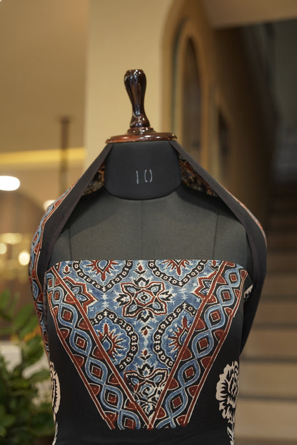 Black Ajrakh Printed Modal Satin Suit