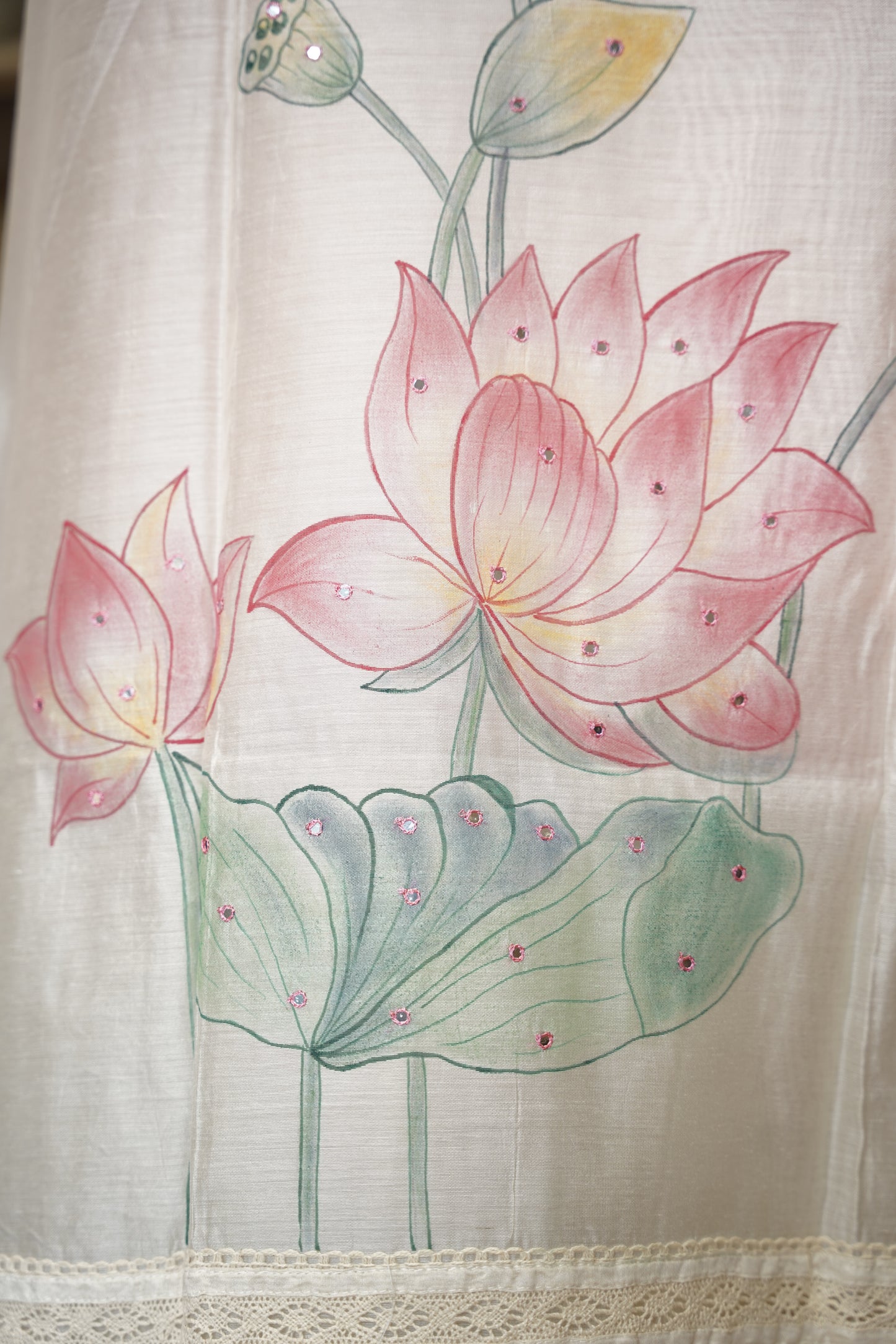 Off White Hand Painted Chanderi Suit