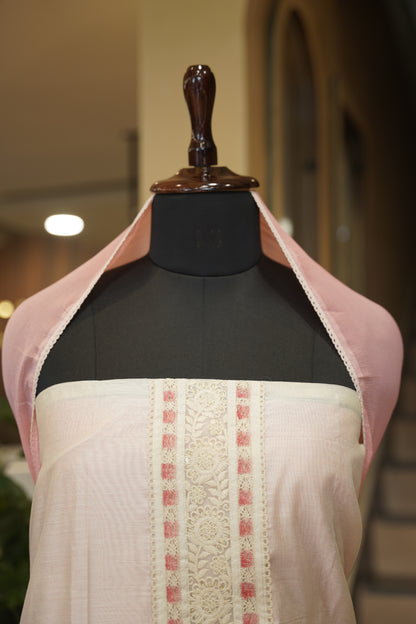 Off White Hand Painted Chanderi Suit