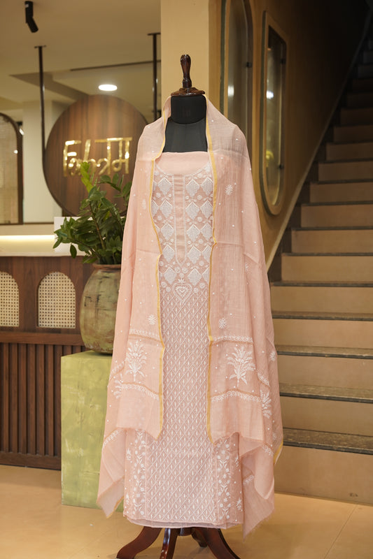 Pink Mul Chanderi Suit with Lakhnavi Handwork