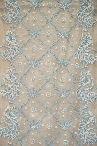 White Mul Chanderi Suit with Lakhnavi Handwork