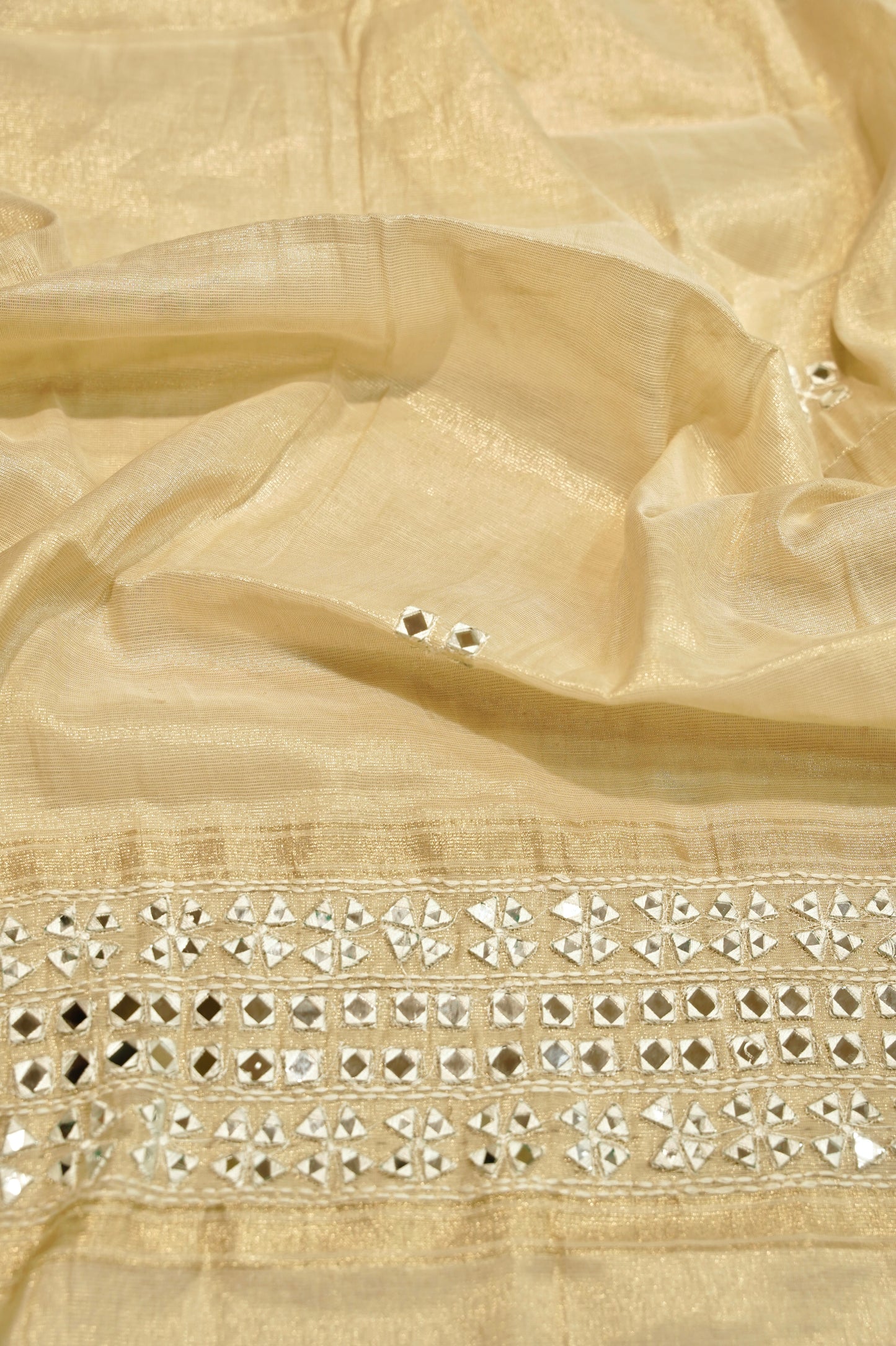 Golden Tissue Suit with Mirror Work