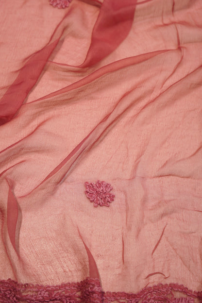 Pink Hand Katha Work Chinon Suit