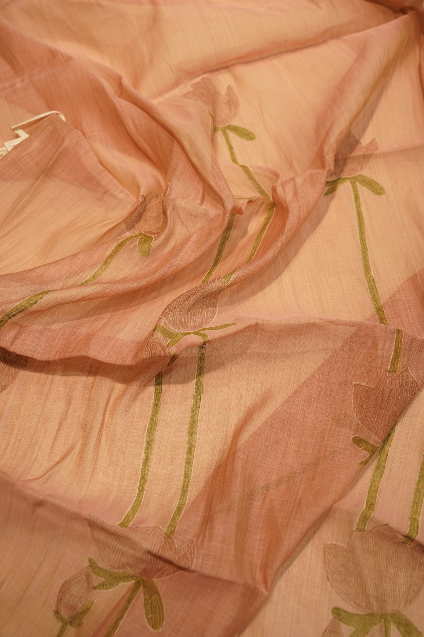 Pink Self Mul Chanderi Suit with Neck Patch