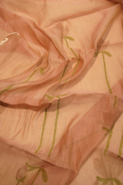 Pink Self Mul Chanderi Suit with Neck Patch