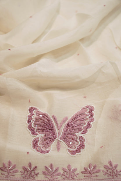 Off White Mul Chanderi Suit with Lakhnavi Handwork