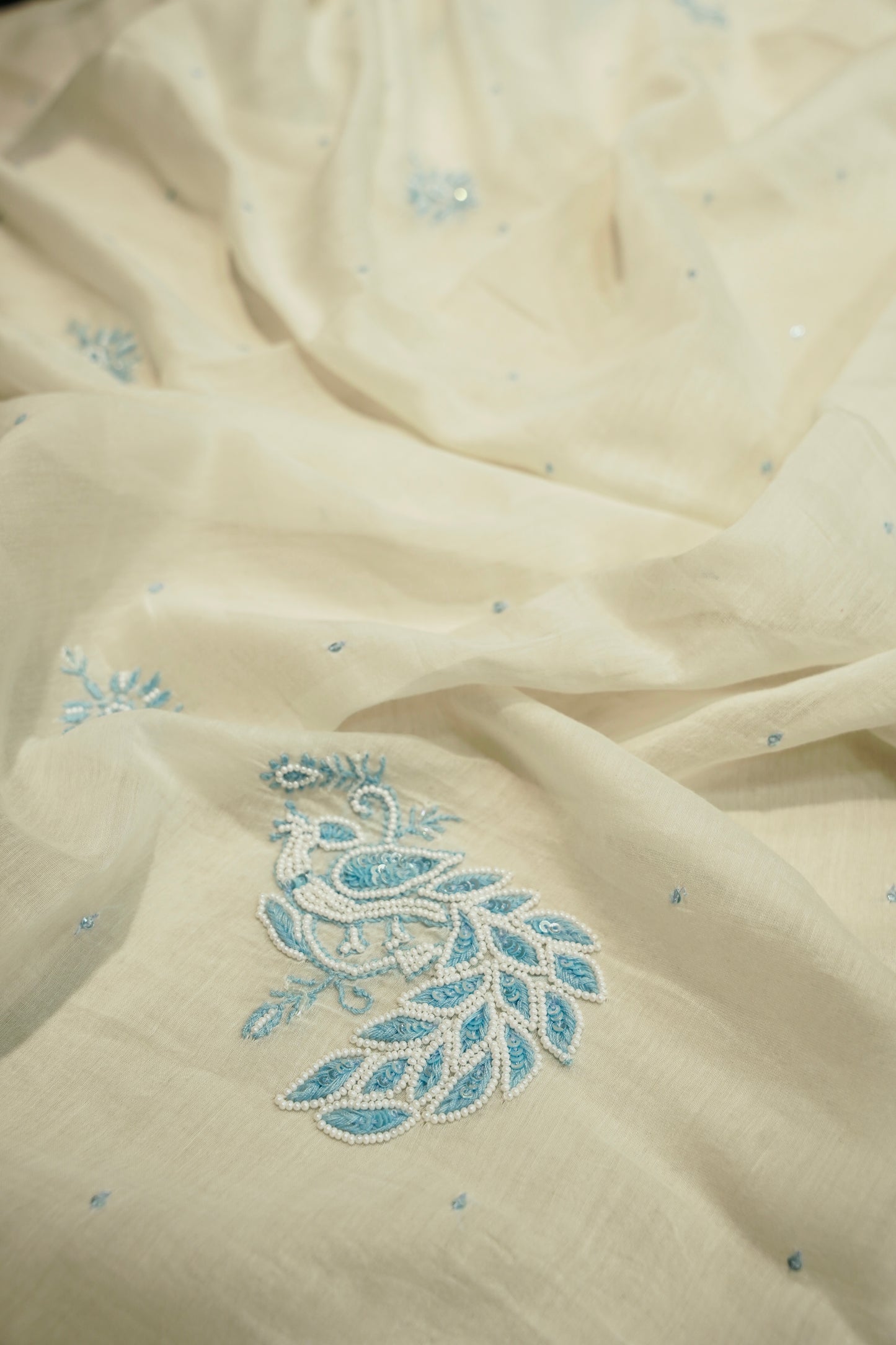 White Mul Chanderi Suit with Lakhnavi Handwork