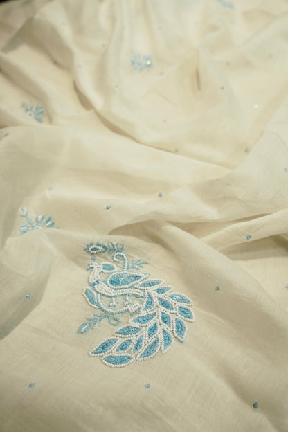 White Mul Chanderi Suit with Lakhnavi Handwork