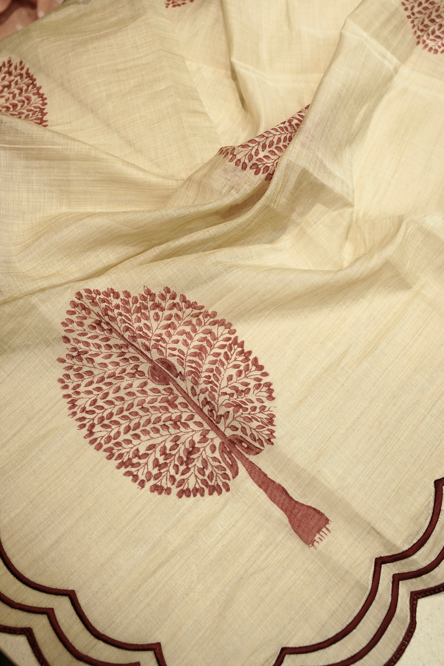 Beige Self Chanderi Suit with Neck Patch
