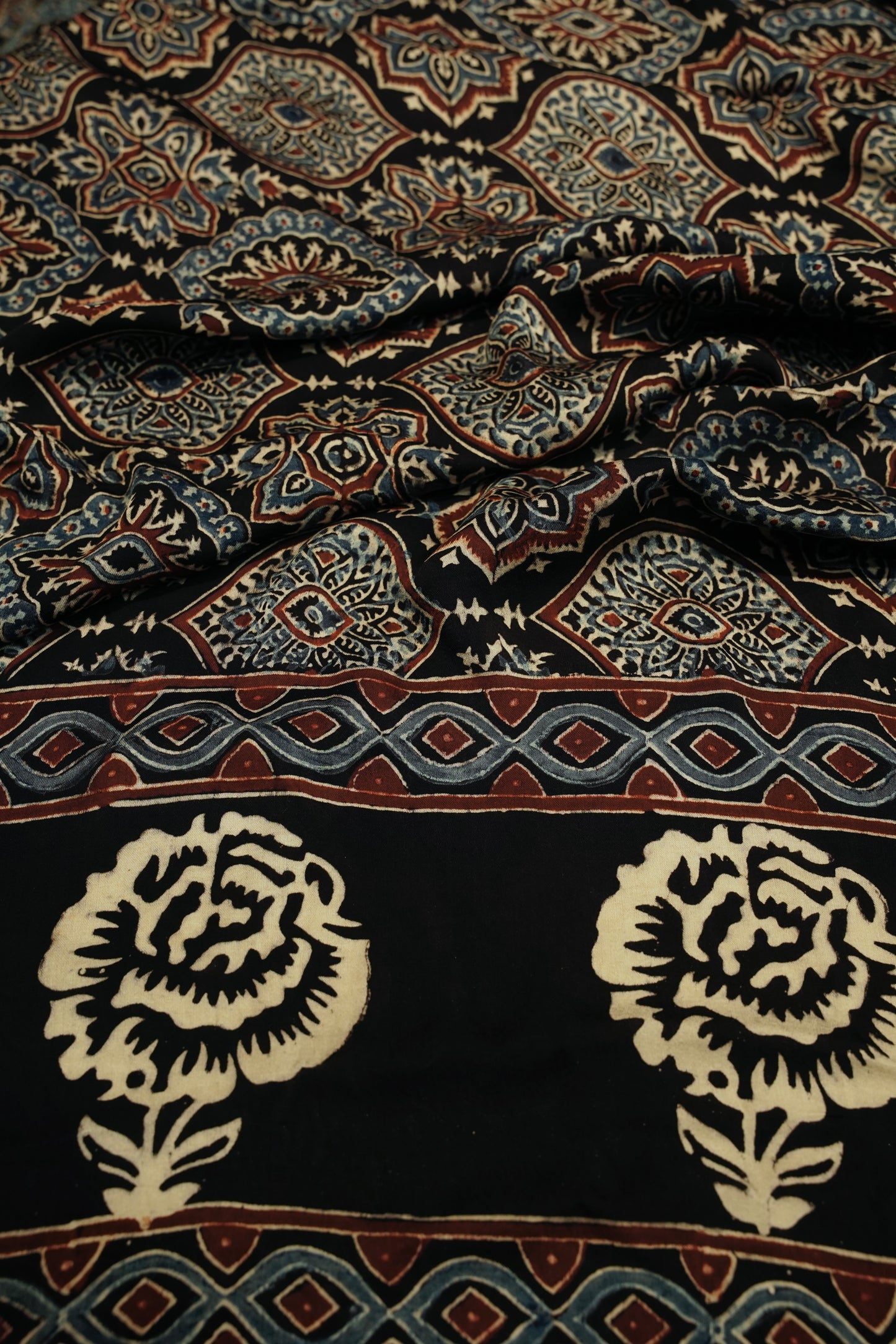 Black Ajrakh Printed Modal Satin Suit
