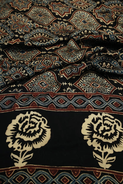 Black Ajrakh Printed Modal Satin Suit