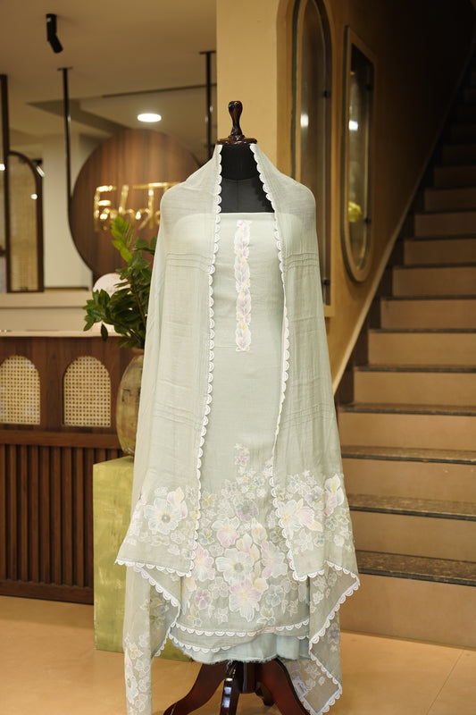 Hand Painted Applique Mul Chanderi Suit
