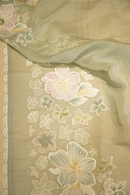 Hand Painted Applique Mul Chanderi Suit