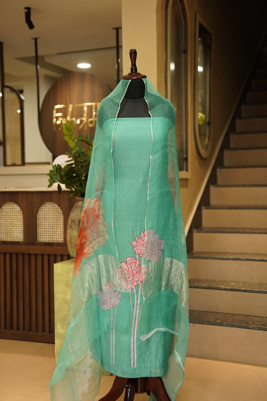 Green Mul Chanderi Suit with Embroidery