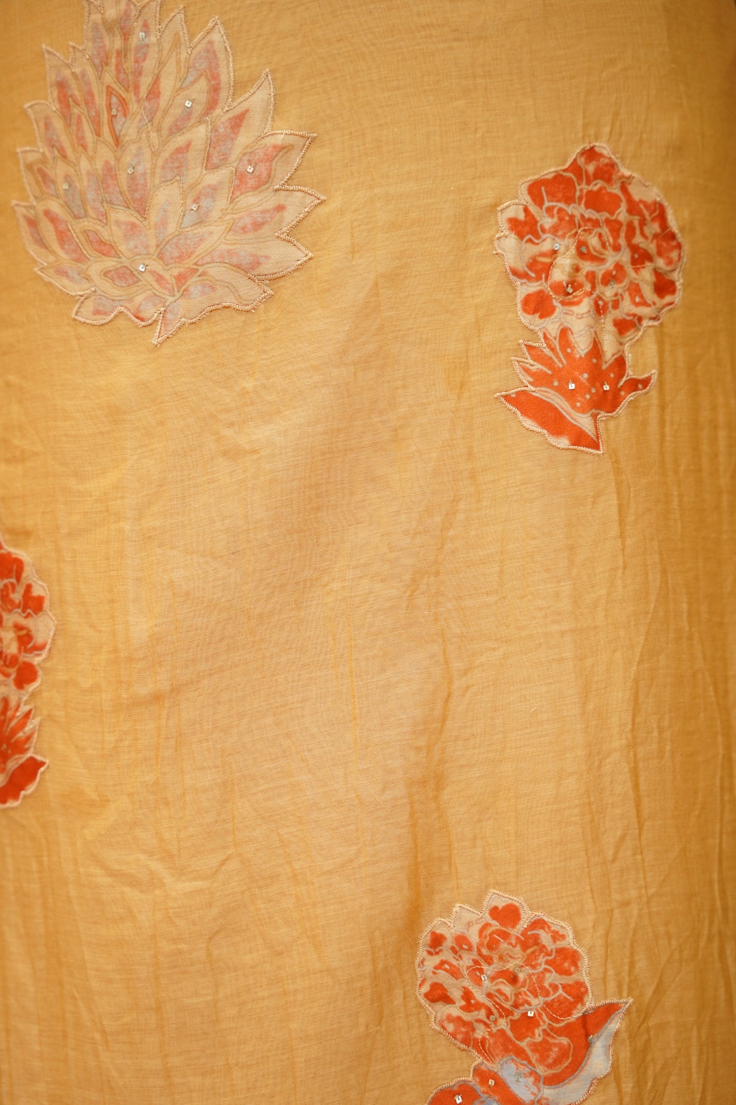 Peach Mul Chanderi Suit with Applique Work