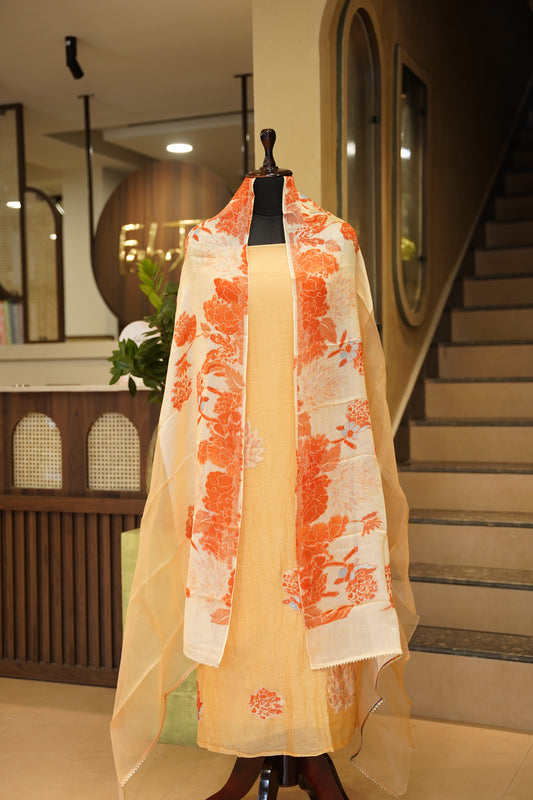 Peach Mul Chanderi Suit with Applique Work
