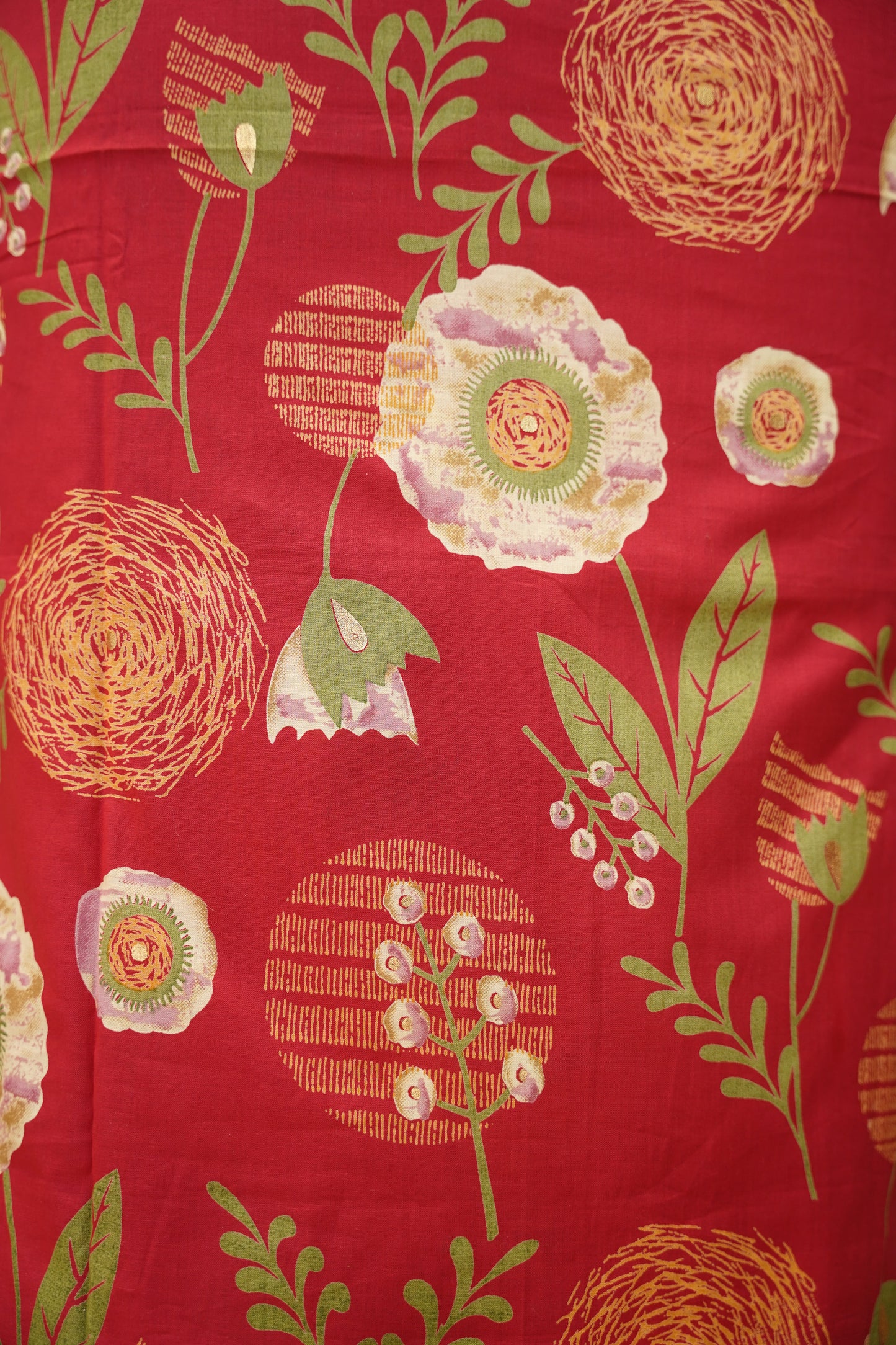 Red Printed Cotton Suit with Neck Tie