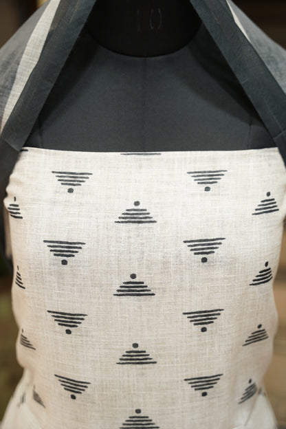 Off White Slub Linen Printed Suit